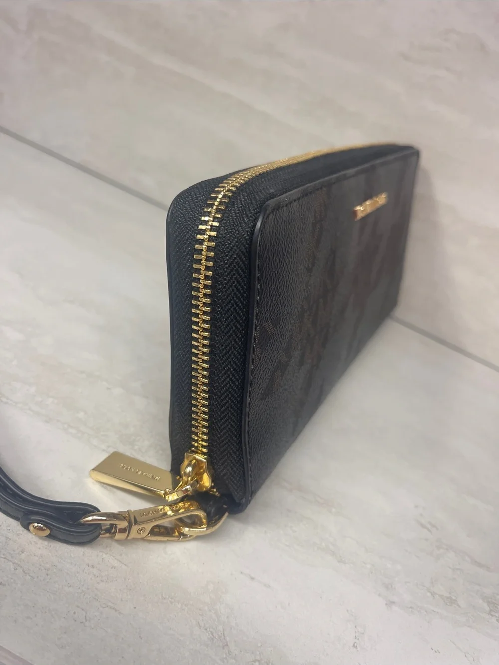 Michael Kors Brown and Black Signature Wristlet Wallet